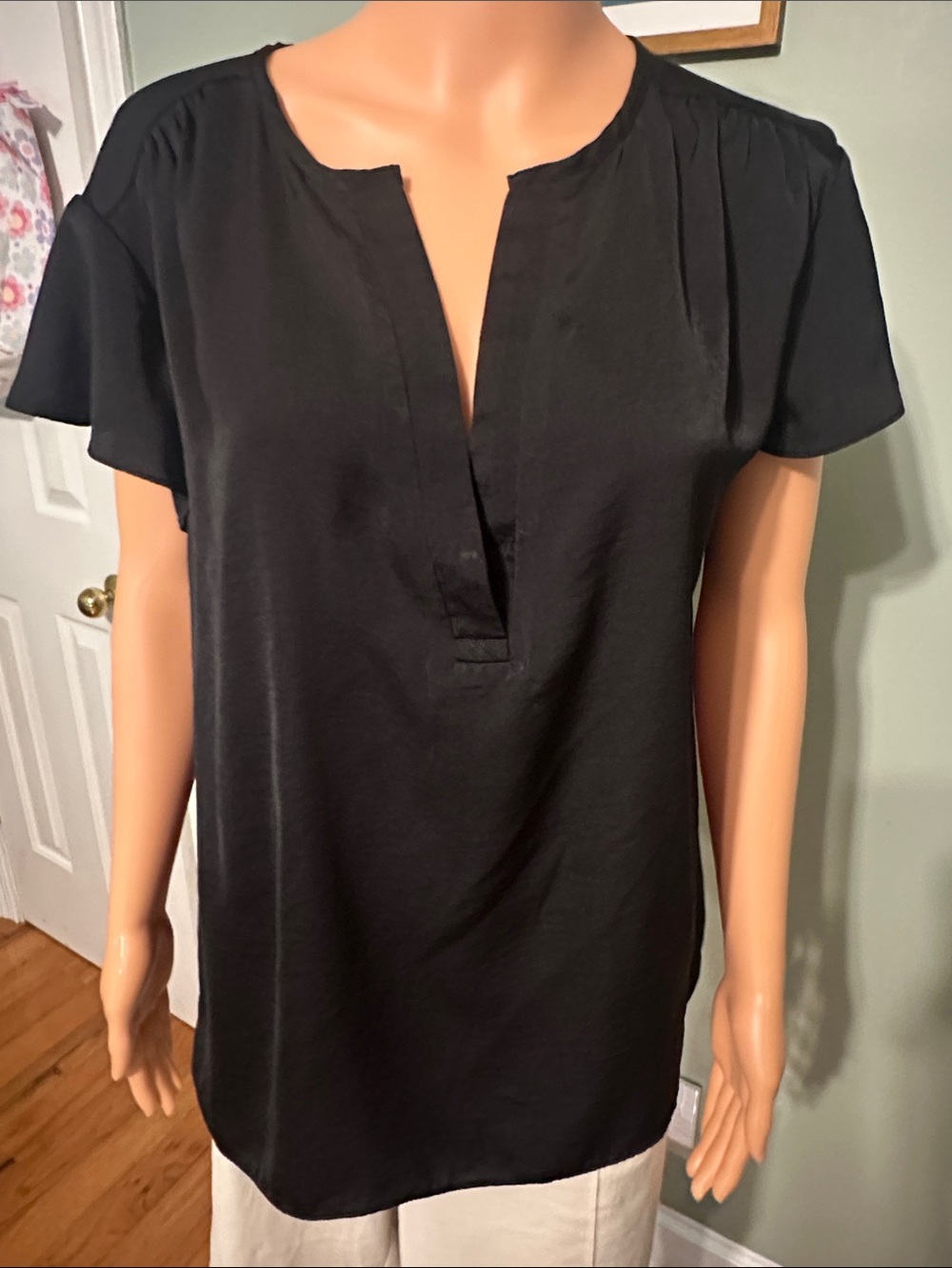 The Limited Black Notch V-Neck Short Sleeve Blouse
